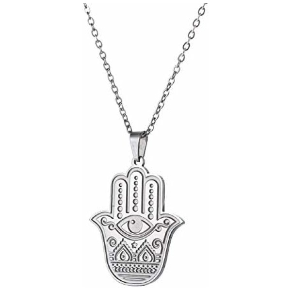 cooltime Collier pour femme en acier inoxydable avec pendentif main de Fatma et mauvais œil