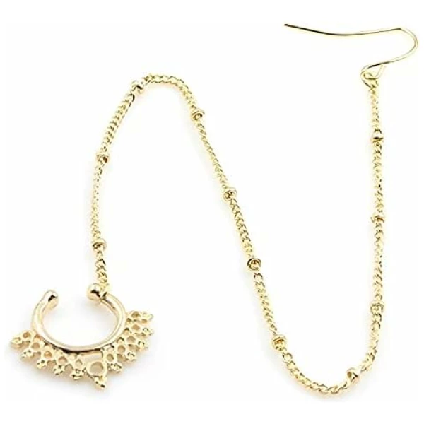 Traditional Indian Style Gold Tone Chain Nose Anneau Nath Hoop Accessoires Bijoux Cadeau pour Les Femmes (Or)