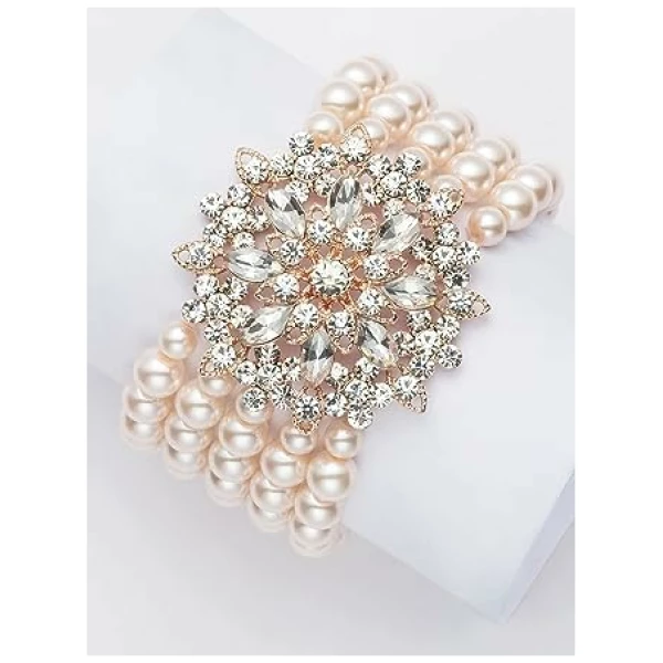 Bracelet en perles synthétiques pour les années 1920 Accessoire de style Gatsby Bracelet de style années 20 Bracelet élastique avec décoration en cristal – Image 4
