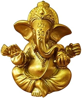 OTKARXUS Statuette hindou dorée du Seigneur Ganesha, 1 mini statue indienne de dieu éléphant sculptée en résine, figurine Ganesh faite à la main, décoration pour la maison, le bureau, la voiture