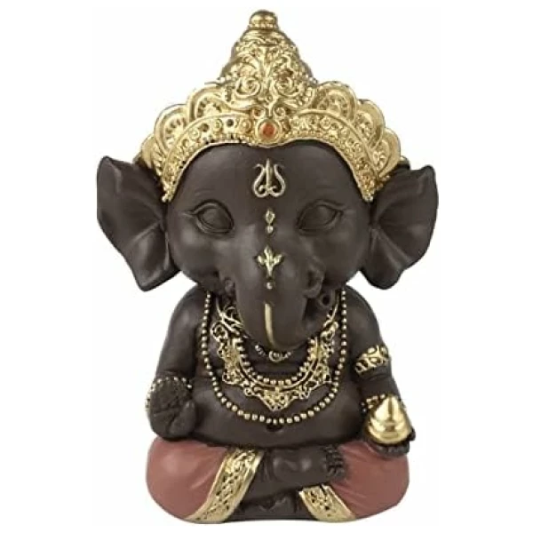 Statuette Ganesh 3 – Porte Bonheur - Décoration Zen et Feng Shui – pour Créer Une Ambiance Relaxante et Spirituelle – Idée Cadeau – Hauteur: 11,5cm – Couleur : Vert et Marron – Zen’Light