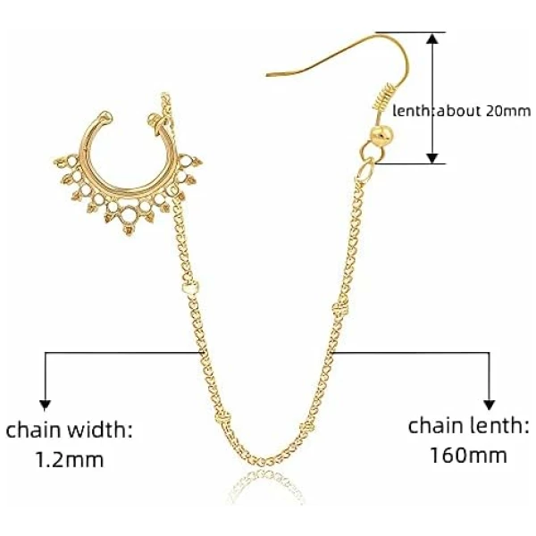 Traditional Indian Style Gold Tone Chain Nose Anneau Nath Hoop Accessoires Bijoux Cadeau pour Les Femmes (Or) – Image 2