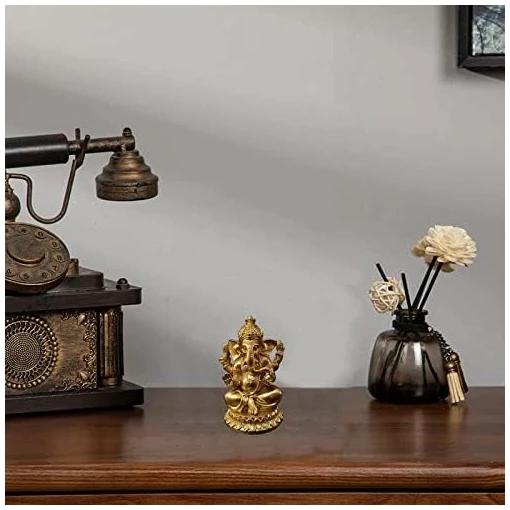 Statues du Seigneur Ganesh doré - Statue de Dieu éléphant Hindou - Sculpture en résine - Figurine de Bouddha Indien Ganesh Faite à la Main - Décoration pour la Maison, Le Jardin, la Voiture – Image 2