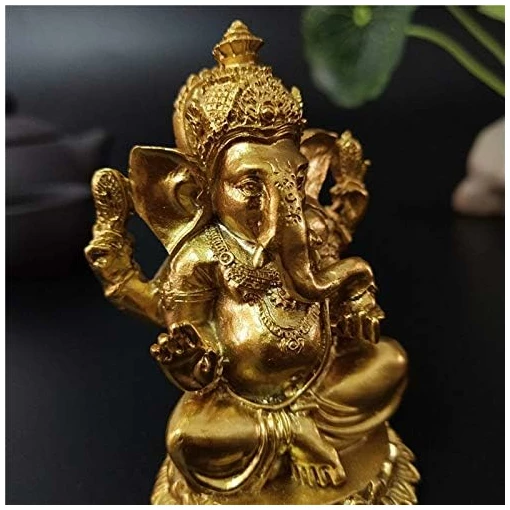 Statues du Seigneur Ganesh doré - Statue de Dieu éléphant Hindou - Sculpture en résine - Figurine de Bouddha Indien Ganesh Faite à la Main - Décoration pour la Maison, Le Jardin, la Voiture – Image 7