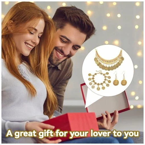 Lot de 4 bijoux de diseuse de bonne aventure indien - Accessoires de costume gitane - Chaînes dorées - Ensemble de bijoux de danse du ventre pour femme - Pour fête à thème, carnaval, Alliage de – Image 7