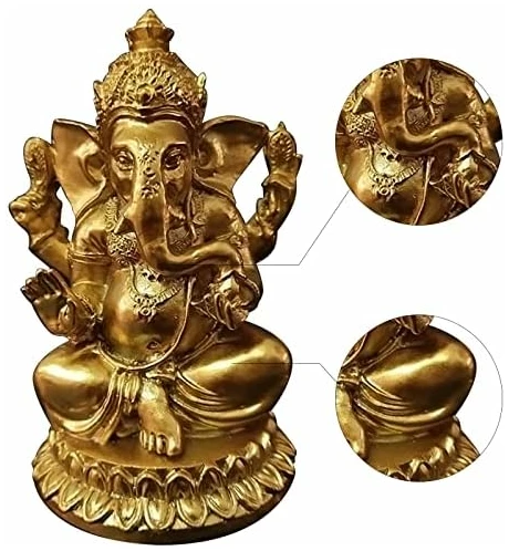 Statues du Seigneur Ganesh doré - Statue de Dieu éléphant Hindou - Sculpture en résine - Figurine de Bouddha Indien Ganesh Faite à la Main - Décoration pour la Maison, Le Jardin, la Voiture – Image 6