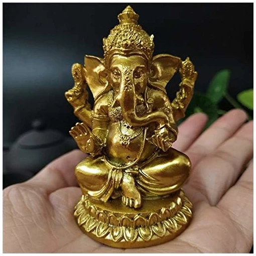 Statues du Seigneur Ganesh doré - Statue de Dieu éléphant Hindou - Sculpture en résine - Figurine de Bouddha Indien Ganesh Faite à la Main - Décoration pour la Maison, Le Jardin, la Voiture – Image 3