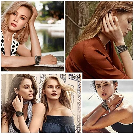 Bracelet en Cuir Superposé pour Femme, Bracelet Multicouche Style bohémien avec Perle de Diamant pour Femmes Filles Dames – Image 6