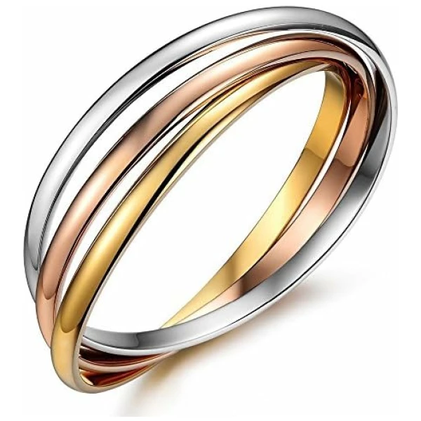 Bracelet pour femme en acier inoxydable tricolore avec 3 anneaux fermés or rose, or et argent Bracelet avec pochette à bijoux