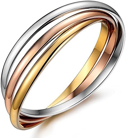 Kim Johanson Bracelet pour femme en acier inoxydable tricolore avec 3 anneaux fermés or rose, or et argent Bracelet avec pochette à bijoux