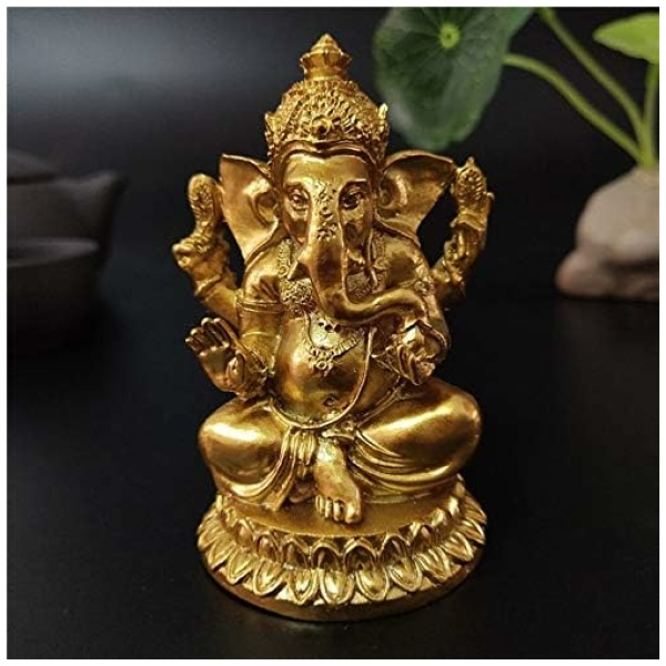 Statues du Seigneur Ganesh doré – Statue de Dieu éléphant Hindou – Sculpture en résine – Figurine de Bouddha Indien Ganesh Faite à la Main – Décoration pour la Maison, Le Jardin, la Voiture