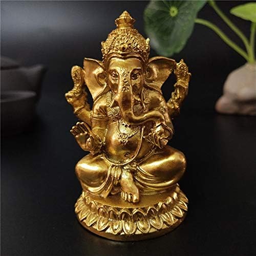 YODOOLTLY Statues du Seigneur Ganesh doré – Statue de Dieu éléphant Hindou – Sculpture en résine – Figurine de Bouddha Indien Ganesh Faite à la Main – Décoration pour la Maison, Le Jardin, la Voiture