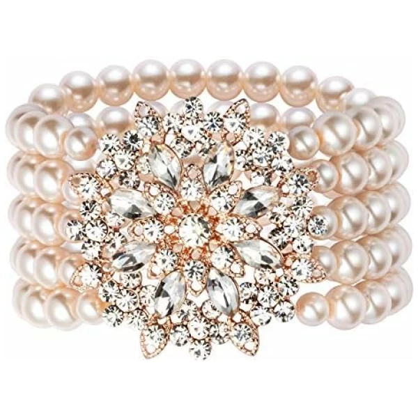 Bracelet en perles synthétiques pour les années 1920 Accessoire de style Gatsby Bracelet de style années 20 Bracelet élastique avec décoration en cristal
