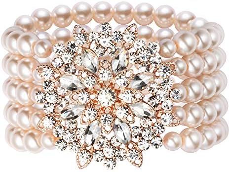 BABEYOND Bracelet en perles synthétiques pour les années 1920 Accessoire de style Gatsby Bracelet de style années 20 Bracelet élastique avec décoration en cristal