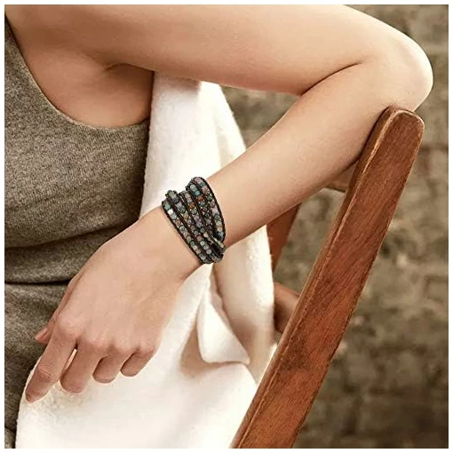 Bracelet en Cuir Superposé pour Femme, Bracelet Multicouche Style bohémien avec Perle de Diamant pour Femmes Filles Dames – Image 3