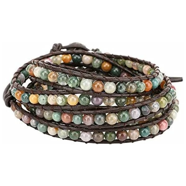 Bracelet en Cuir Superposé pour Femme, Bracelet Multicouche Style bohémien avec Perle de Diamant pour Femmes Filles Dames