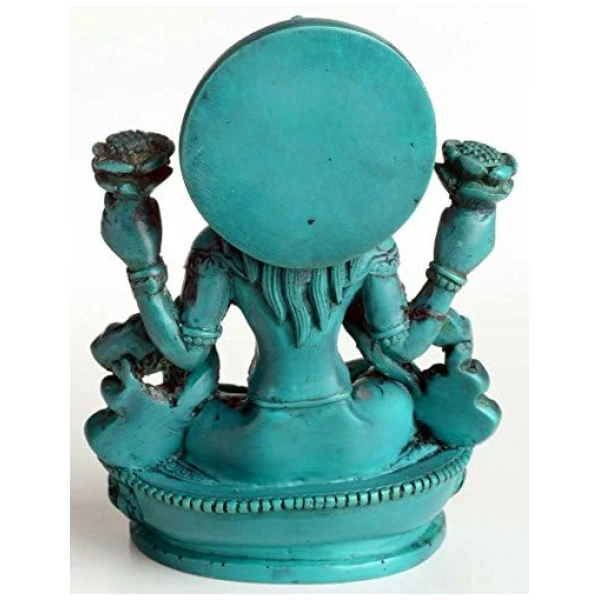 Statue Hindouiste - Lakshmi - 14 cm de haut, résine, couleur turquoise – Image 2