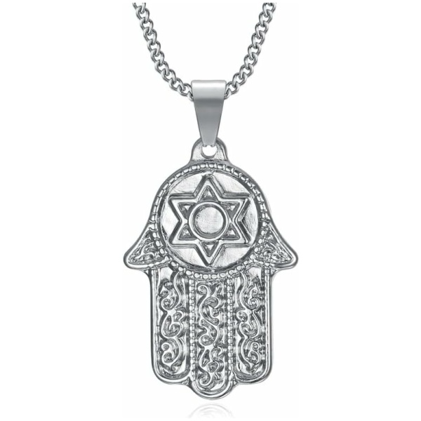 Collier main de Fatma Myriam Etoile de David Pendentif Homme Femme Acier inoxydable Argent