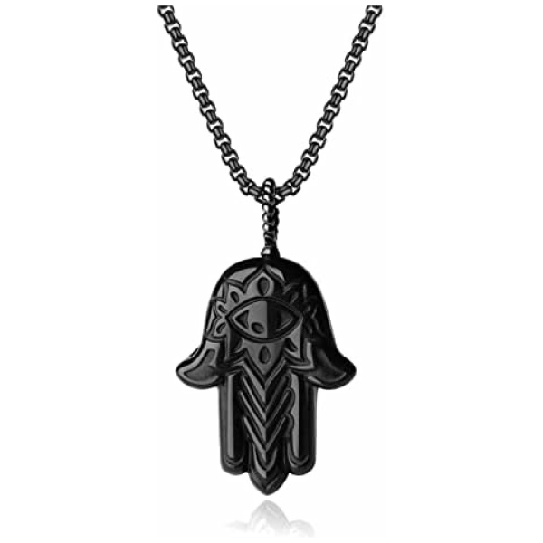 COAI Pendentif Main de Fatma Obsidienne Homme Femme