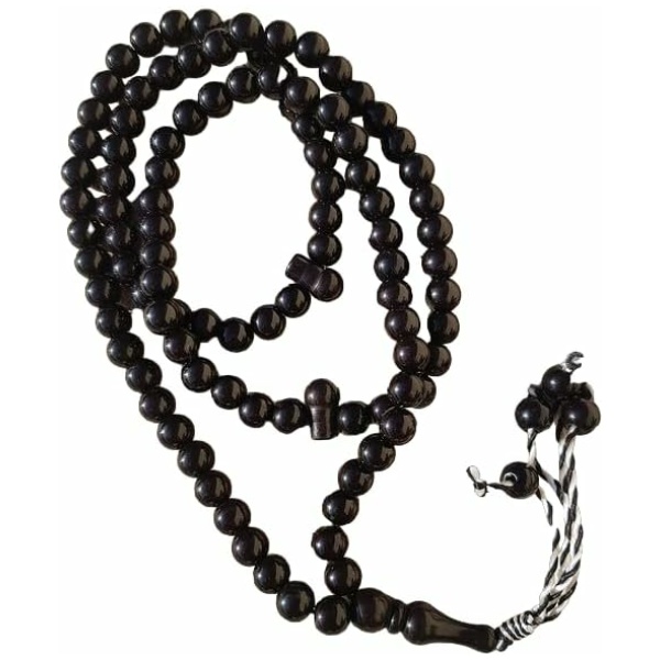 Chapelet de priére Noir satiné Tasbih Sabha Islam Islamique 99 perles Sebha musulman Misbaha Collier de priere musulmane