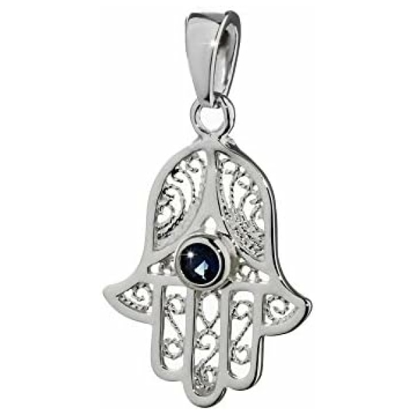 NKlaus 925 pendentif en argent sterling zircon bleu main de Fatima 20x16 mm Eye of Fatima 5091