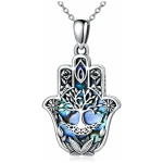 PROESS Hamsa Fatima Collier en Argent Sterling 925 Evil Eye Collier/Oeil d'Horus Collier/Arbre de Vie Pendentif Collier Main de Fatima Bijoux Cadeaux pour Femmes Filles