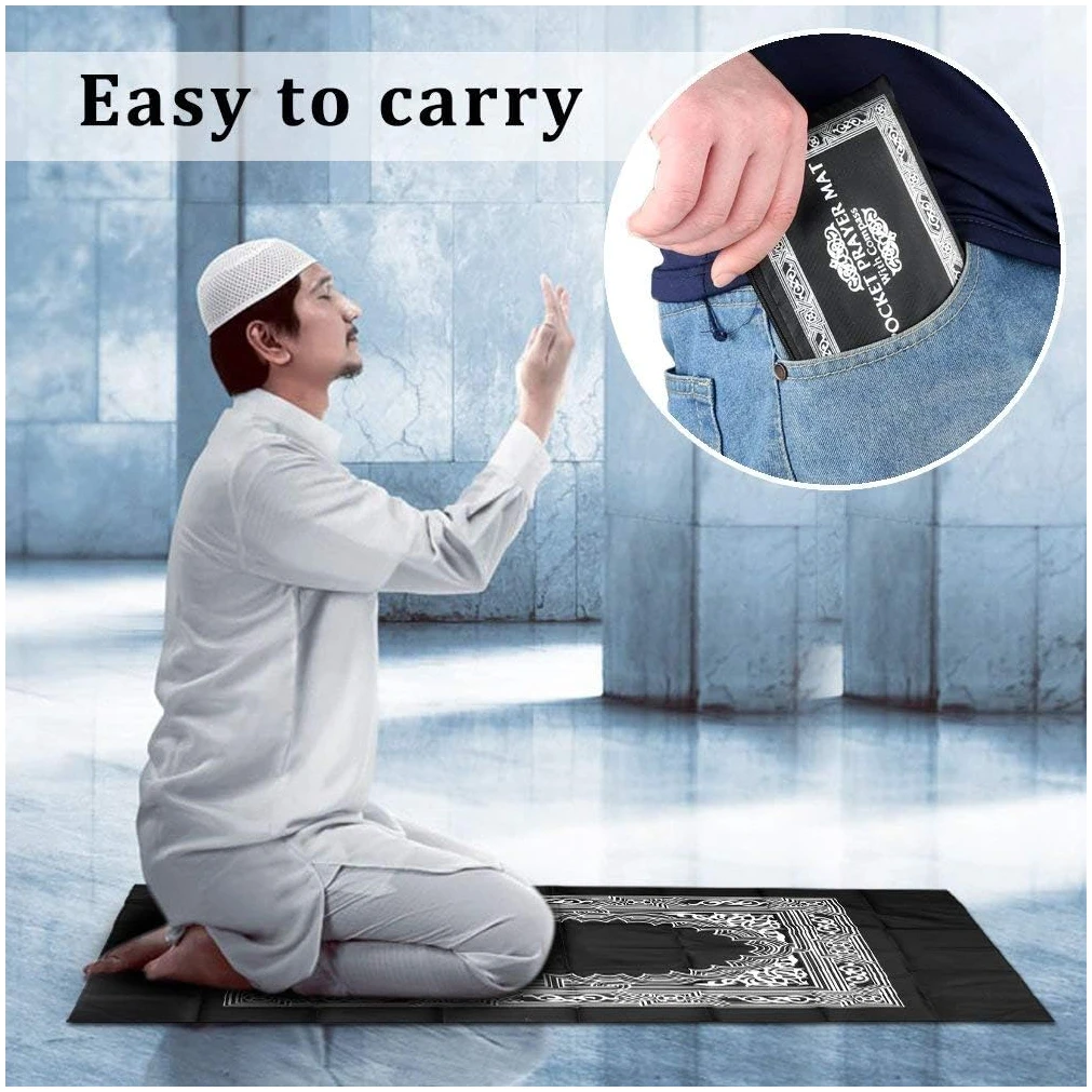 Anlising Portable Couleur Tapis, de prière Musulmane avec Compass Format de Poche Tapis de prière Ompass Qibla Finder avec livret Matière étanche(2 Paquets) – Image 4
