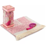 Tapis de prière Musulman Doux en Tissu Taffetas et Perles de prière avec Coffret Cadeau élégant - Janamaz - Sajadah - Rose