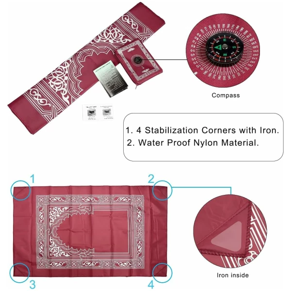 Tapis de Prière, 4PCS 100CM*60CM Tapis de Prière de Voyage Islamique, Tapis de Prière Musulman, Tapis de Prière Etanche avec Boussole, pour Les Prières Islamiques, Eid al-Fitr (4 Couleurs) – Image 5