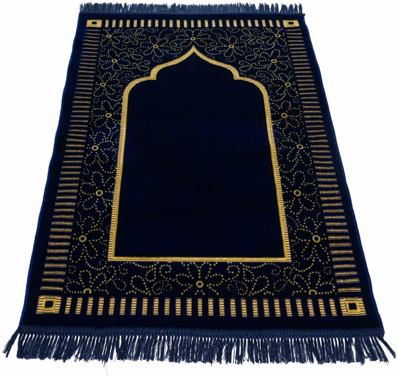 Tapis de prière en velours pour musulmans, tapis de prière islamique en peluche douce, Janamaz, Sajada, tapis de prière, cadeau islamique pour homme et femme, motif Riyad, bleu marine