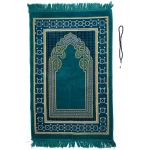 Tapis de prière islamique Namaz avec chapelet offert tapis léger et doux de musulmane Janamaz,Sajadah,idéal pour le voyage/Masjid(L-turquoise)