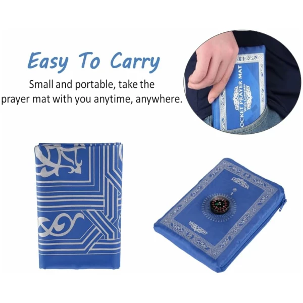 Tapis de Prière, 4PCS 100CM*60CM Tapis de Prière de Voyage Islamique, Tapis de Prière Musulman, Tapis de Prière Etanche avec Boussole, pour Les Prières Islamiques, Eid al-Fitr (4 Couleurs) – Image 8