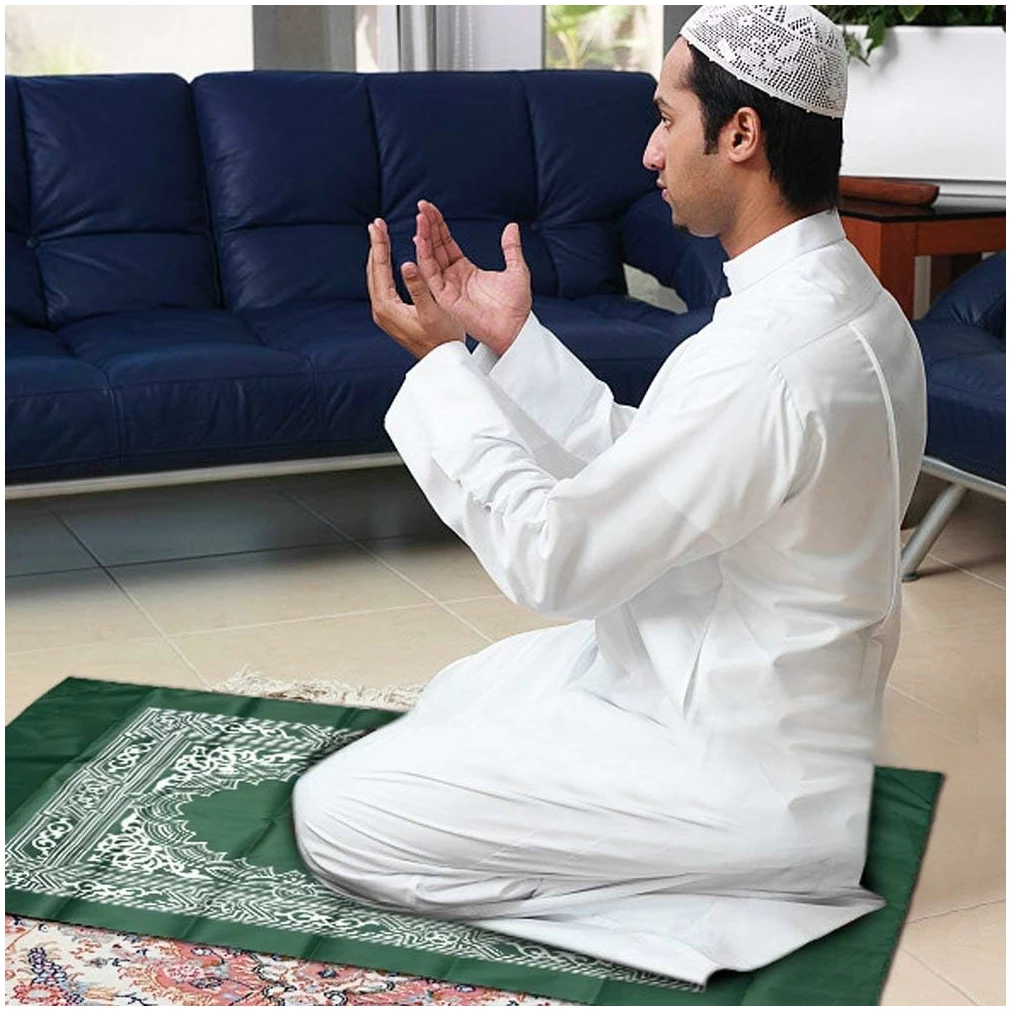 Tapis de Priere de Poche,Tapis de Priere Islamique, de Voyage avec Boussole et Sac de Transport, en Polyester Etanche 60 x 100cm – Image 2