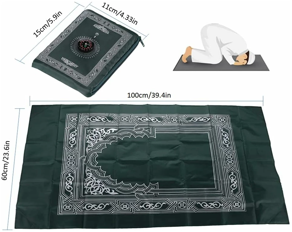 Tapis de Priere de Poche,Tapis de Priere Islamique, de Voyage avec Boussole et Sac de Transport, en Polyester Etanche 60 x 100cm – Image 3
