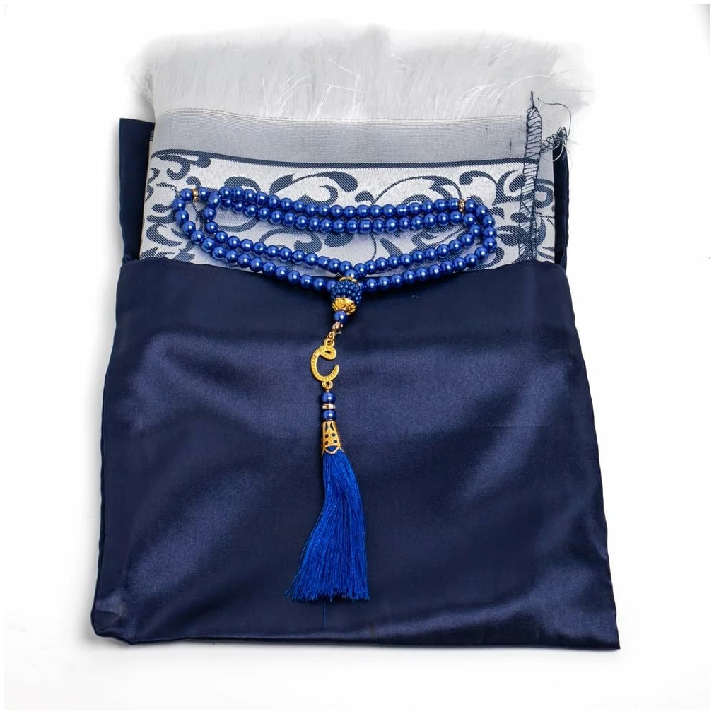 Tapis de prière au Design Turc, Perles de prière décoratives pour Le Ramadan, l'Aïd et Les Mariages (Bleu) – Image 2