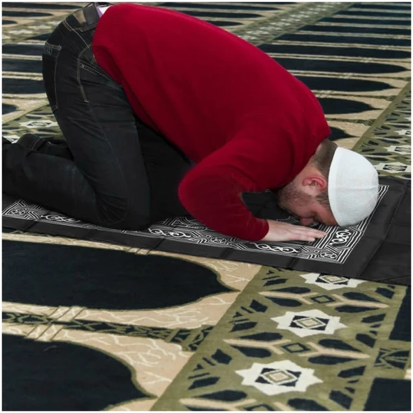 Tapis de Prière de Voyage, Tapis de Prière Musulman,Tapis de Prière Musulman,Portable Tapis de Prière de Poche avec Compass Format pour Les Prières Islamiques 100CM*60CM – Image 6