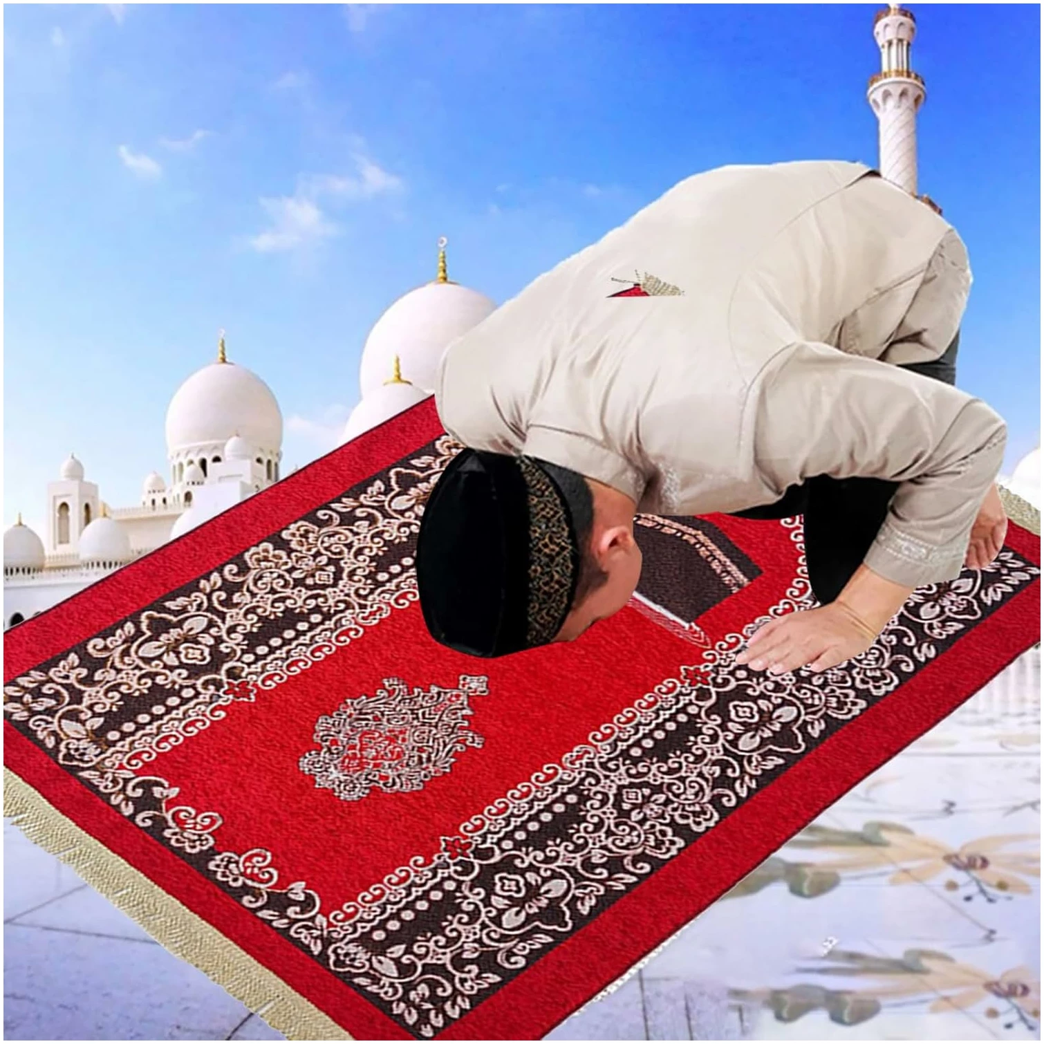 Tapis de prière musulmane avec pompons, doux, 80 x 120 cm – Image 8