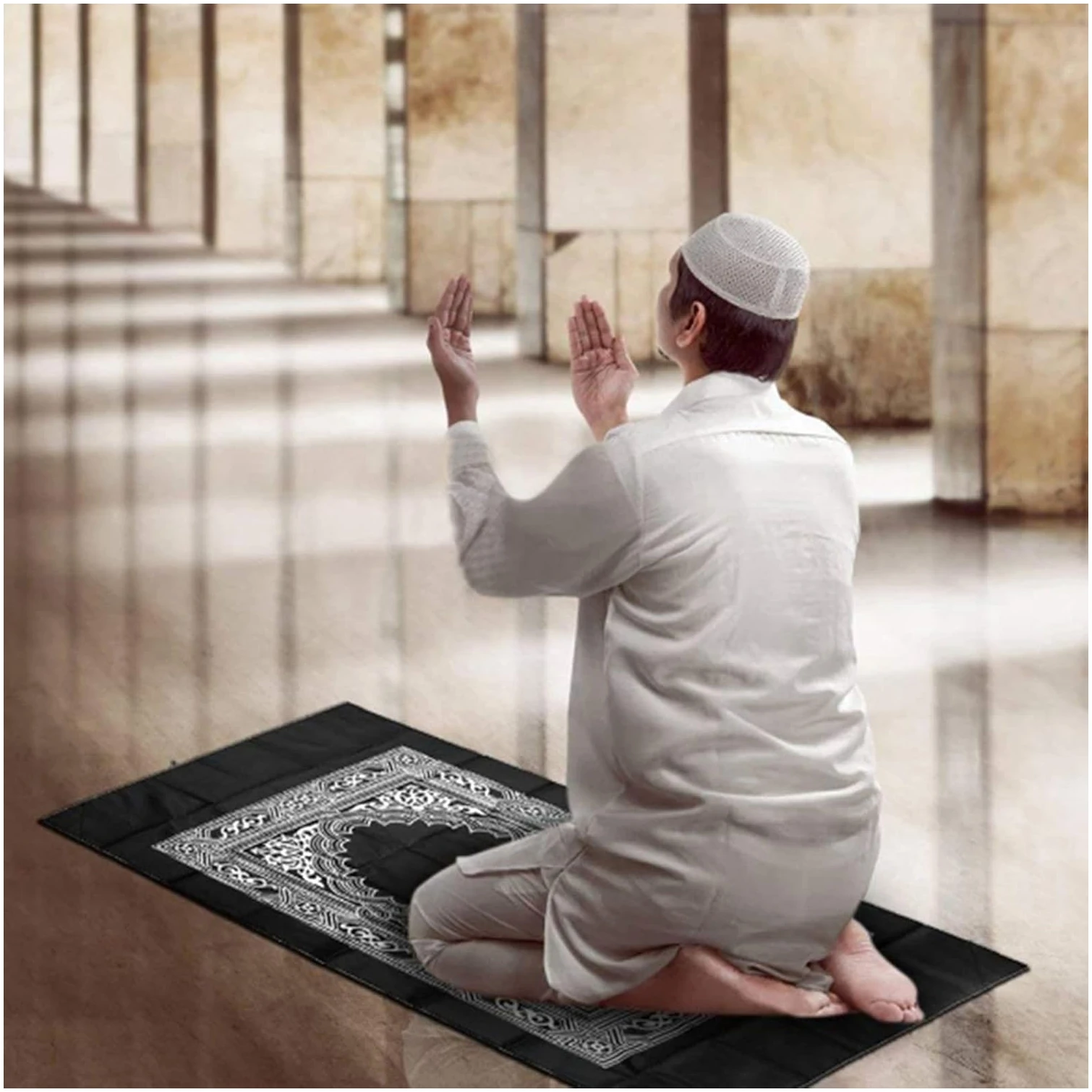 Couverture de pèlerinage imprimée Tapis de prière Tapis de prière de voyage portable grand format avec boussole Tapis musulmans Hall d'église Accessoires de culte religieux islamique Couverture – Image 7