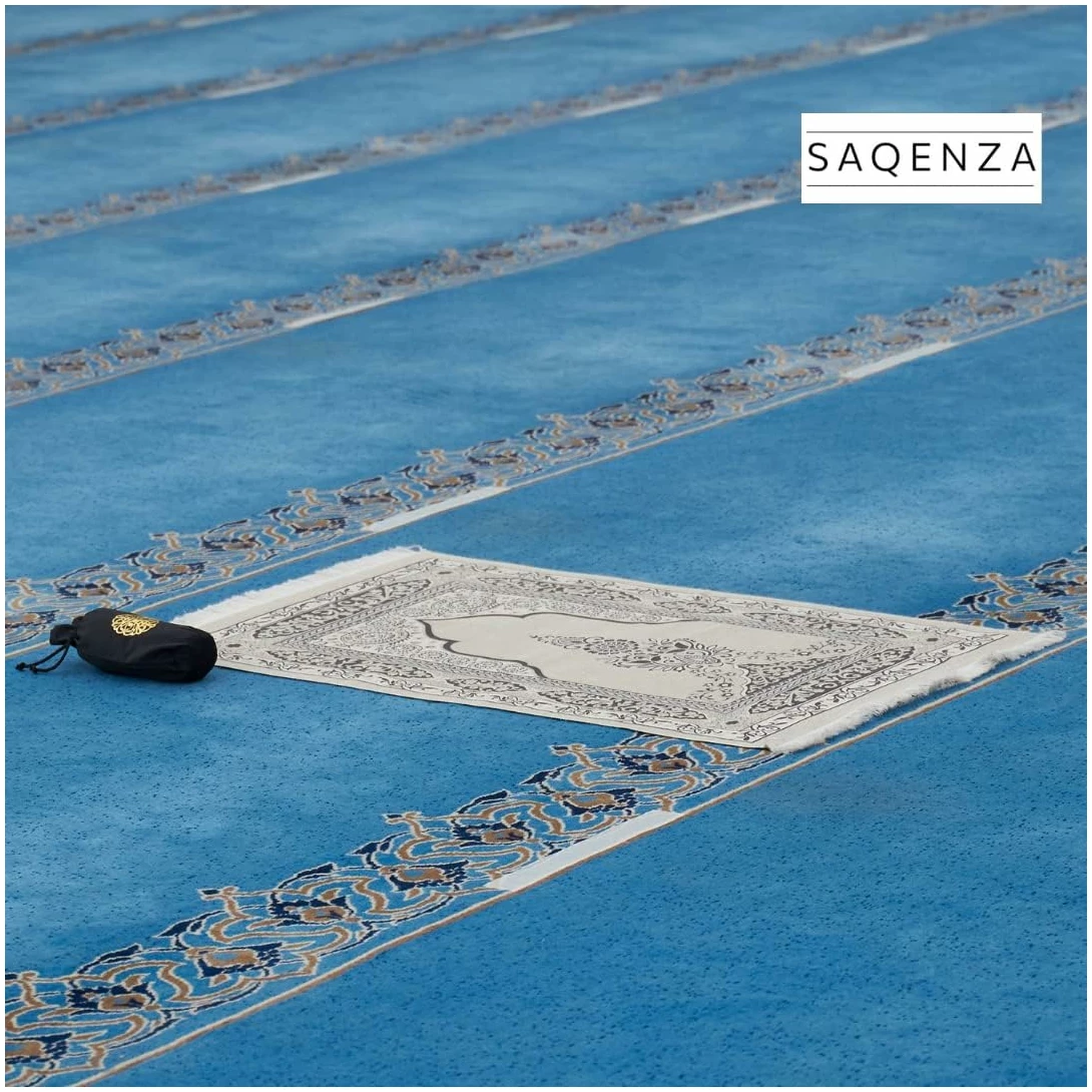 Tapis de prière musulmane – Tapis de prière musulman – Sac de voyage et perles de prière – Cadeaux musulmans pour hommes, femmes et enfants (noir) – Image 3