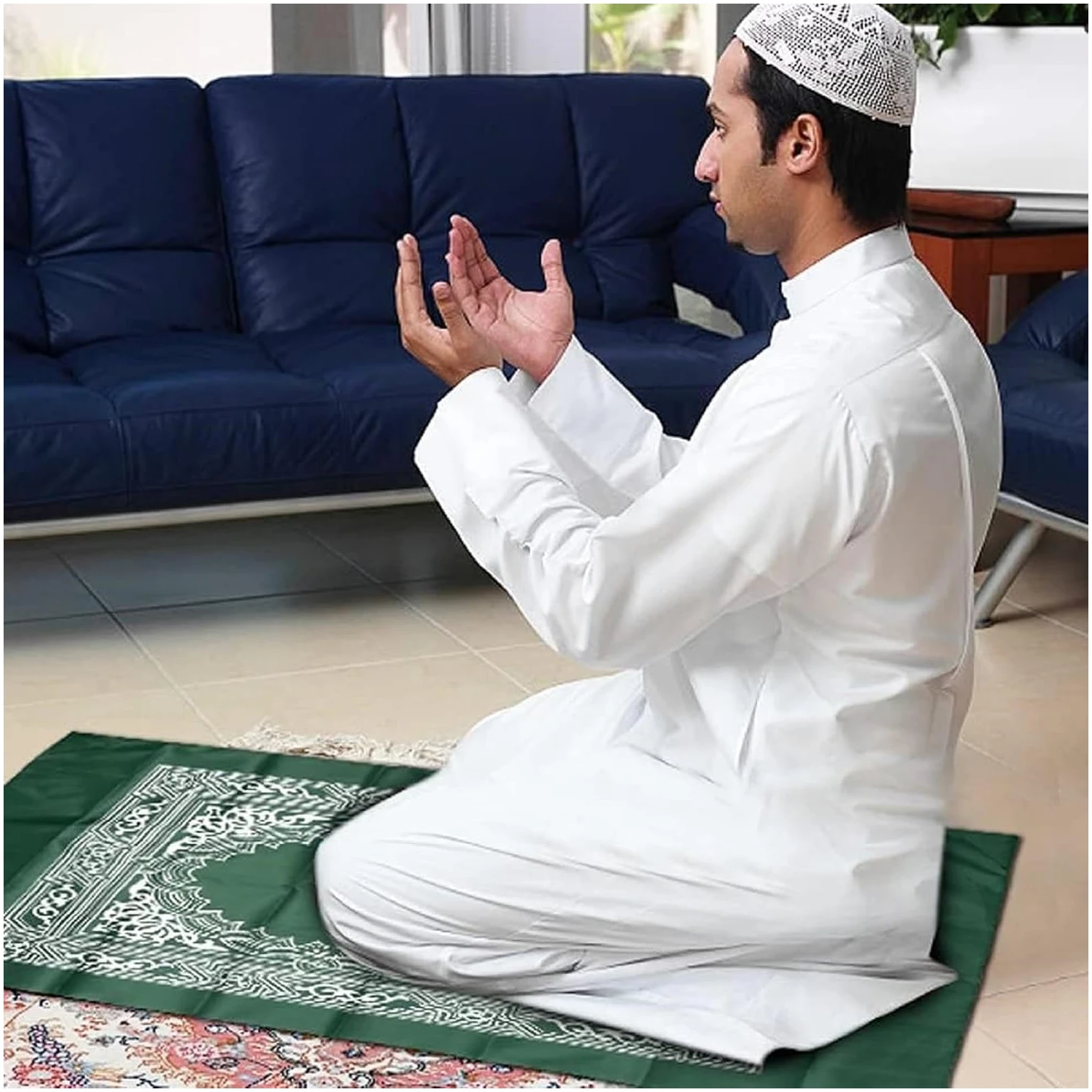 Portable Couleur Tapis,Tapis de Priere de Poche,Tapis de Prière Musulmane,Prière Musulmane avec Compass Format,Vert Format de Poche Tapis de Prière Ompass,avec Boussole et Sac de Transport 60 x 100cm – Image 2