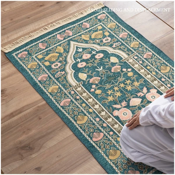 Tapis de Prière Musulman, Tapis de Prière à Glands, Doux, Pliable et Lavable en Machine, Cadeau Prière Ramadan, Tapis Priere Musulman pour Femme Homme et Enfant (70x110cm,Marron Floral) – Image 2