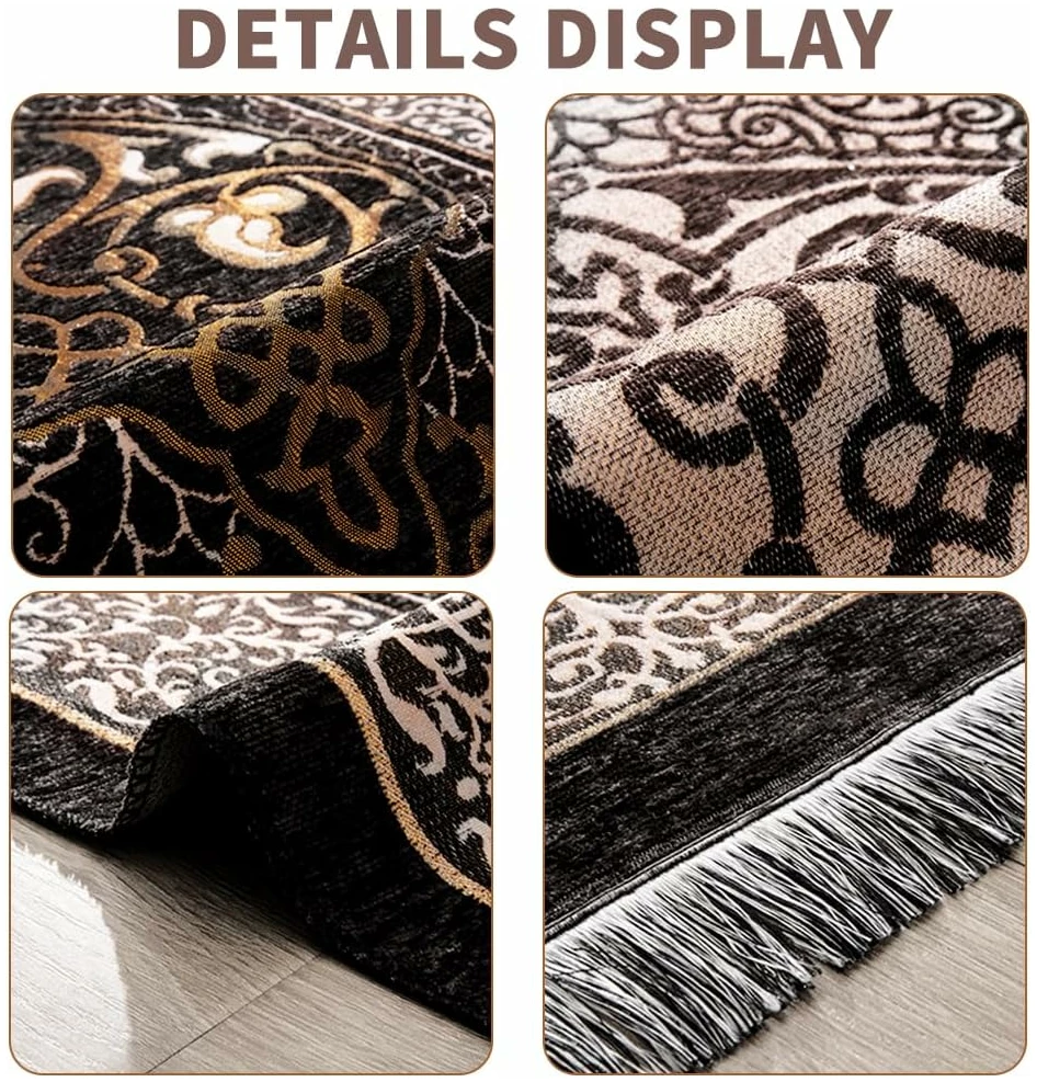 Tapis de Prière Musulman 70×110cm avec Chapelet et Sac à Cordon | Janamaz | Sajadah | Doux Portable Tapis de Prière Islamique Musulman avec Pochette, Cadeau de Prière Ramadan - Noir – Image 4