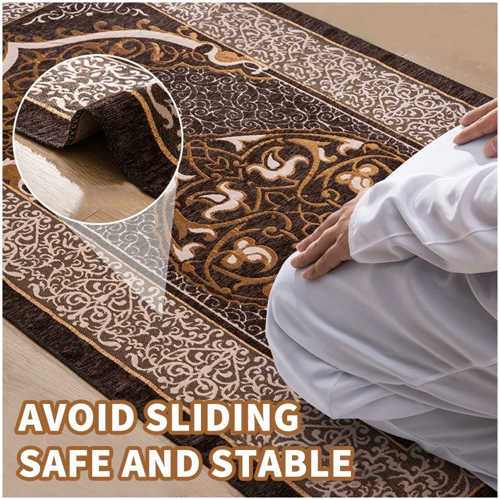 Tapis de Prière Musulman 70×110cm avec Chapelet et Sac à Cordon | Janamaz | Sajadah | Doux Portable Tapis de Prière Islamique Musulman avec Pochette, Cadeau de Prière Ramadan - Noir – Image 5