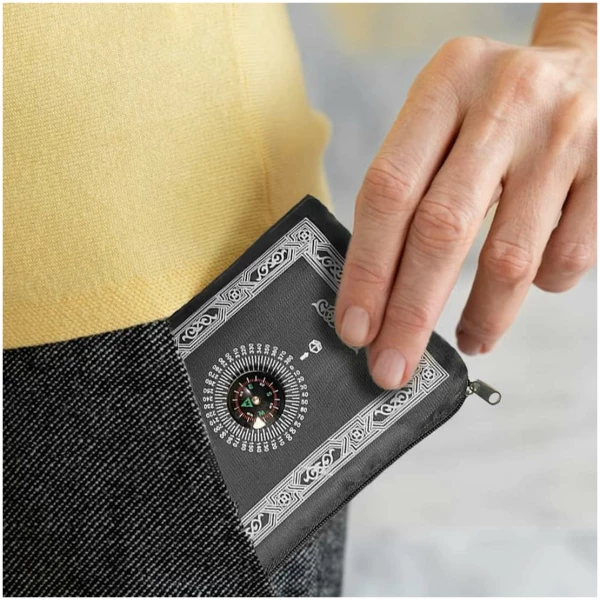 Tapis de Prière de Voyage, Tapis de Prière Musulman,Tapis de Prière Musulman,Portable Tapis de Prière de Poche avec Compass Format pour Les Prières Islamiques 100CM*60CM – Image 5