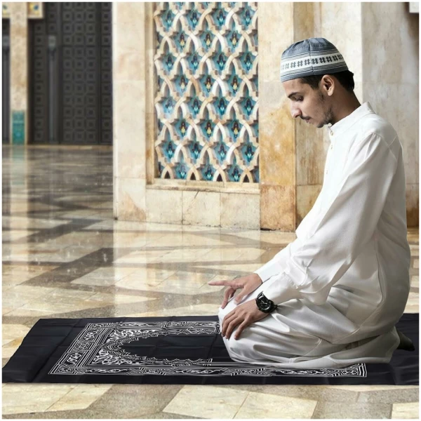 Tapis de Prière de Voyage, Tapis de Prière Musulman,Tapis de Prière Musulman,Portable Tapis de Prière de Poche avec Compass Format pour Les Prières Islamiques 100CM*60CM – Image 2