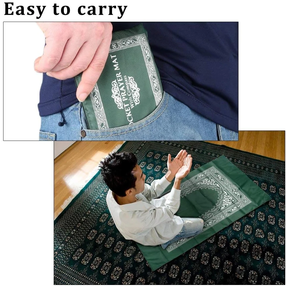 Anlising Portable Couleur Tapis, de prière Musulmane avec Compass Format de Poche Tapis de prière Ompass Qibla Finder avec livret Matière étanche(2 Paquets) – Image 5