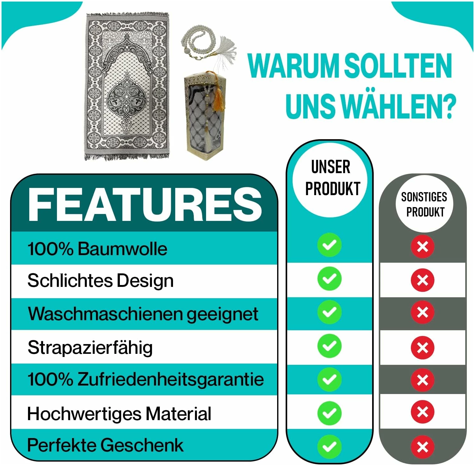 Tapis de prière – Avec Tesbih dans emballage cadeau – Tapis de prière Islam – Image 4