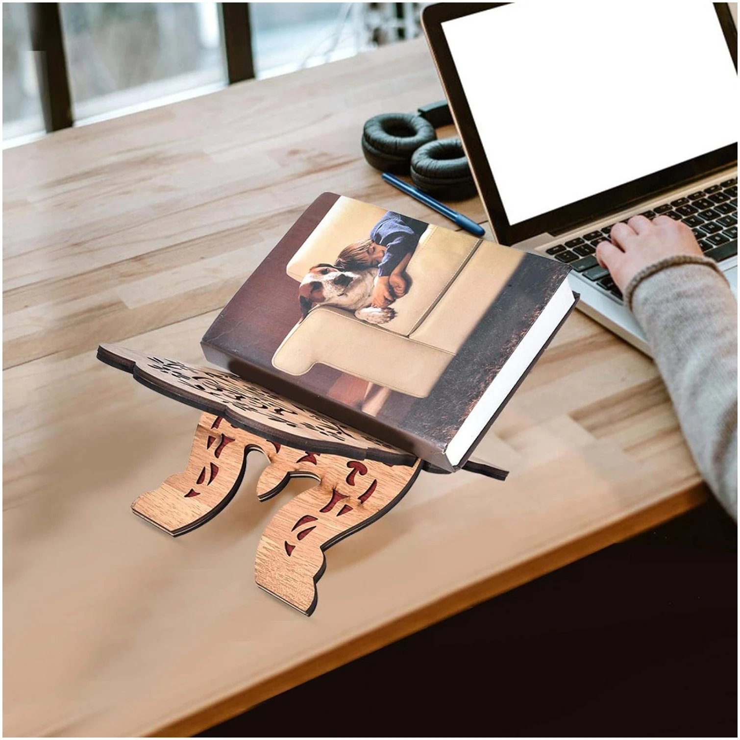Coran Support Livre, Support de Livre Musulman en Bois Sculpté à La Main, Cadre de Repos Support pour Livre de Cuisine Cook Stand pour Eid Mubarak Décoration Parti Fournitures Islamique 29.2 cm – Image 5