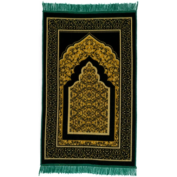 Tapis de prière islamique en velours pour musulmans, tapis de prière islamique en peluche douce, Janamaz, Sajada, tapis de prière, motif La Mecque, vert foncé – Image 2