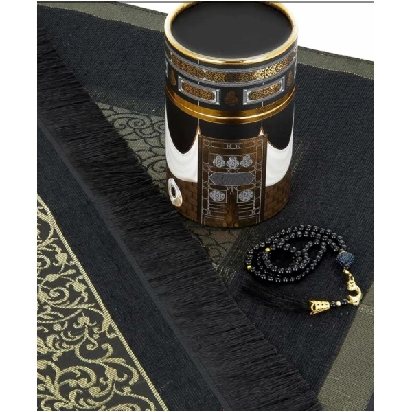 Coffret Cadeau Musulman-(Tapis de prière, tasbih, Misvak)-Seccade-Tapis prière- Tapis priere Musulman- Coffret Islam-Ramadan,Aïd Hajj, Umrah, Mariage, Naissance, Mevlid (Noir 2) – Image 3
